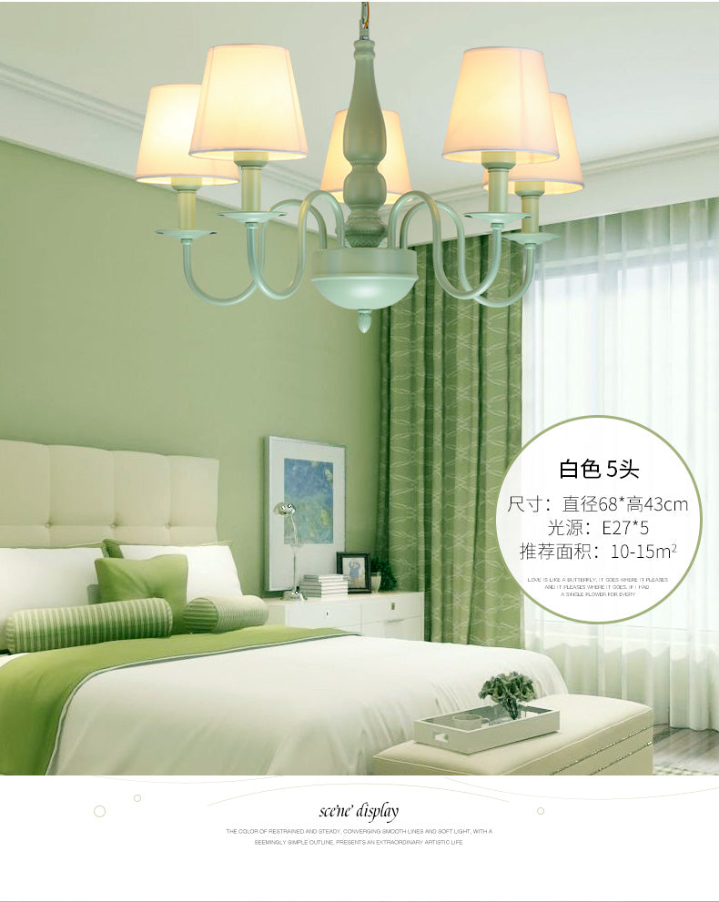 Coolie Shade Adult Bedroom Chandelier Metal Fabric Macaron Loft Hanging Light in Green Green Clearhalo 'Ceiling Lights' 'Chandeliers' Lighting' options 68412_497313f6-aa57-4755-b9d1-006a5afedb06