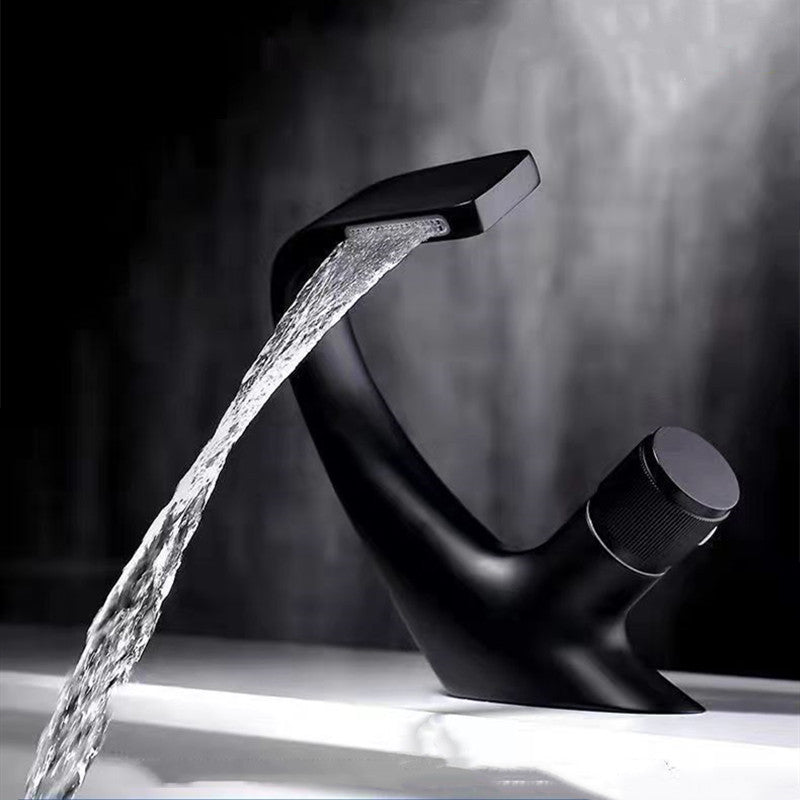 Knob Handle Faucet Contemporary Style Faucet with Waterfall Spout Clearhalo 'Bathroom Remodel & Bathroom Fixtures' 'Bathroom Sink Faucets' 'Bathroom Sinks & Faucet Components' 'bathroom_sink_faucets' 'Home Improvement' 'home_improvement' 'home_improvement_bathroom_sink_faucets' 6841851
