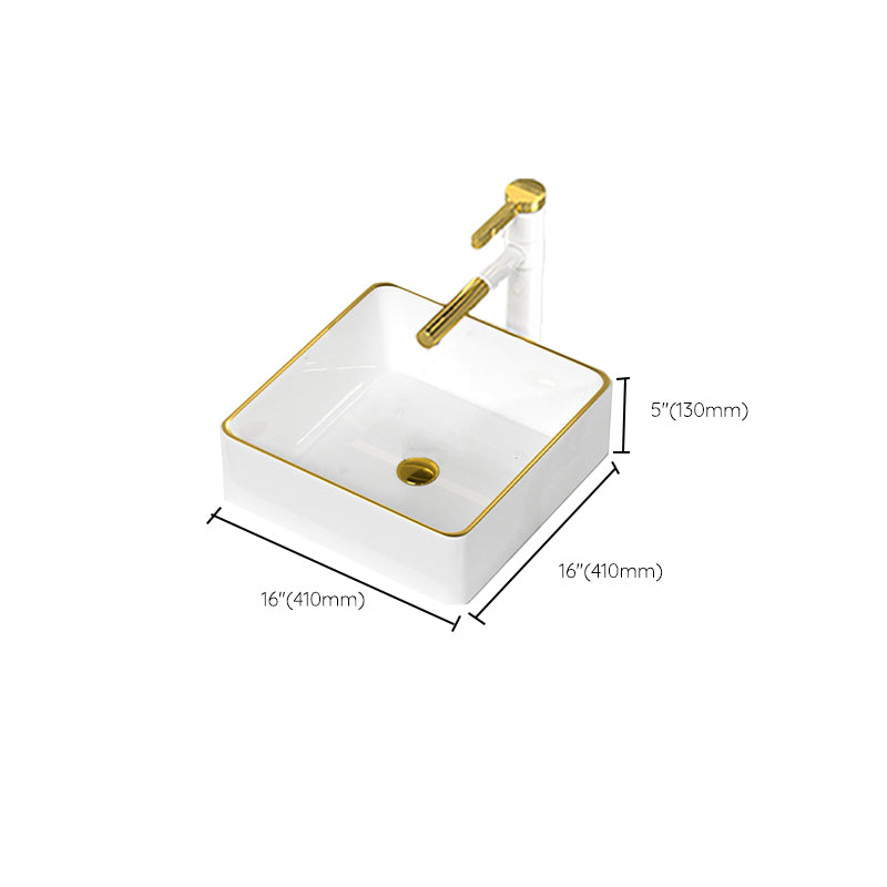 Traditional Vessel Sink Rectangular Porcelain with Overflow And Drain Assembly Wash Stand Clearhalo 'Bathroom Remodel & Bathroom Fixtures' 'Bathroom Sinks & Faucet Components' 'Bathroom Sinks' 'bathroom_sink' 'Home Improvement' 'home_improvement' 'home_improvement_bathroom_sink' 6842158