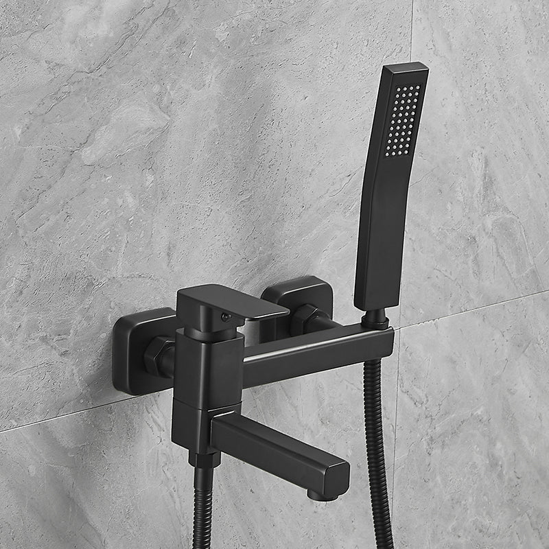 Wall Mounted Metal Tub Filler Low Arc Single Handle Tub Faucet Trim Black Rectangle Clearhalo 'Bathroom Remodel & Bathroom Fixtures' 'Bathtub Faucets' 'bathtub_faucets' 'Home Improvement' 'home_improvement' 'home_improvement_bathtub_faucets' 6842190