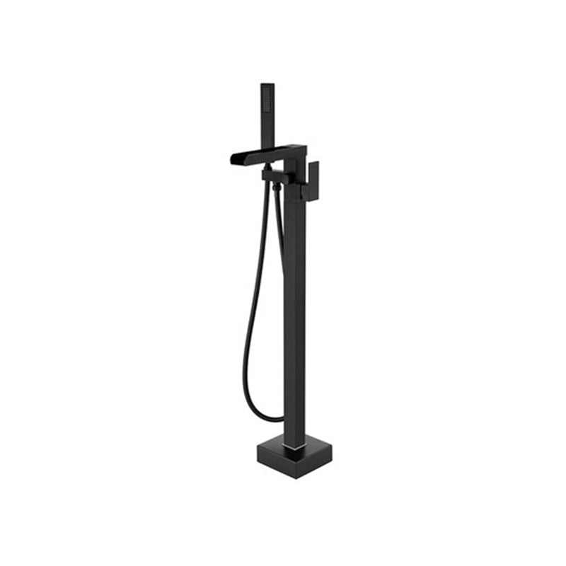 Floor Mounted Metal Freestanding Tub Filler 1 Handle Freestanding Faucet with Hose Black Clearhalo 'Bathroom Remodel & Bathroom Fixtures' 'Bathtub Faucets' 'bathtub_faucets' 'Home Improvement' 'home_improvement' 'home_improvement_bathtub_faucets' 6842207