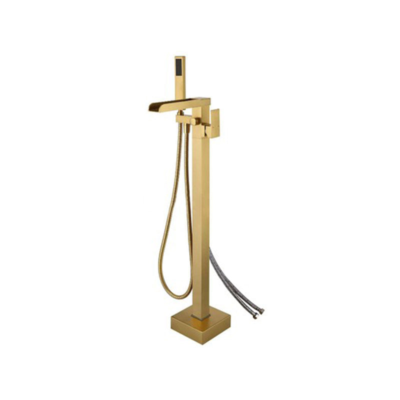 Floor Mounted Metal Freestanding Tub Filler 1 Handle Freestanding Faucet with Hose Gold Wall Clearhalo 'Bathroom Remodel & Bathroom Fixtures' 'Bathtub Faucets' 'bathtub_faucets' 'Home Improvement' 'home_improvement' 'home_improvement_bathtub_faucets' 6842208