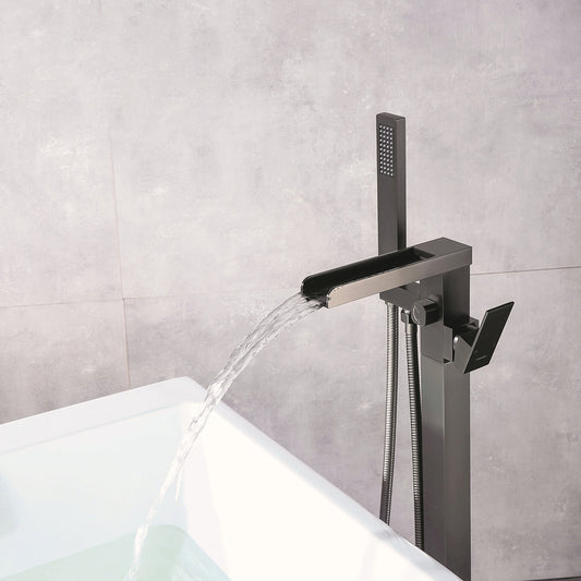 Floor Mounted Metal Freestanding Tub Filler 1 Handle Freestanding Faucet with Hose Clearhalo 'Bathroom Remodel & Bathroom Fixtures' 'Bathtub Faucets' 'bathtub_faucets' 'Home Improvement' 'home_improvement' 'home_improvement_bathtub_faucets' 6842209