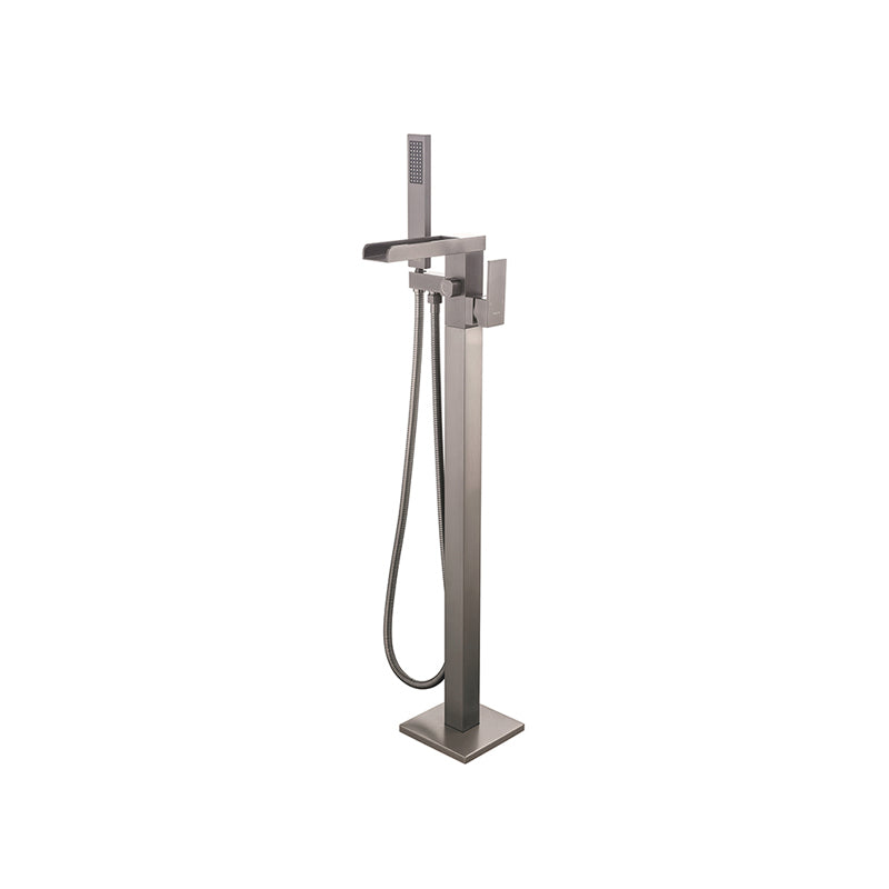 Floor Mounted Metal Freestanding Tub Filler 1 Handle Freestanding Faucet with Hose Gun Grey Clearhalo 'Bathroom Remodel & Bathroom Fixtures' 'Bathtub Faucets' 'bathtub_faucets' 'Home Improvement' 'home_improvement' 'home_improvement_bathtub_faucets' 6842210