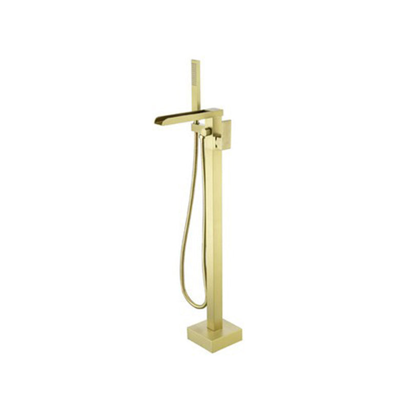 Floor Mounted Metal Freestanding Tub Filler 1 Handle Freestanding Faucet with Hose Gold Clearhalo 'Bathroom Remodel & Bathroom Fixtures' 'Bathtub Faucets' 'bathtub_faucets' 'Home Improvement' 'home_improvement' 'home_improvement_bathtub_faucets' 6842214