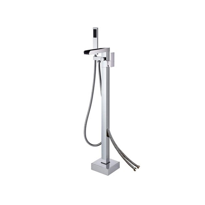 Floor Mounted Metal Freestanding Tub Filler 1 Handle Freestanding Faucet with Hose Silver Wall Clearhalo 'Bathroom Remodel & Bathroom Fixtures' 'Bathtub Faucets' 'bathtub_faucets' 'Home Improvement' 'home_improvement' 'home_improvement_bathtub_faucets' 6842216