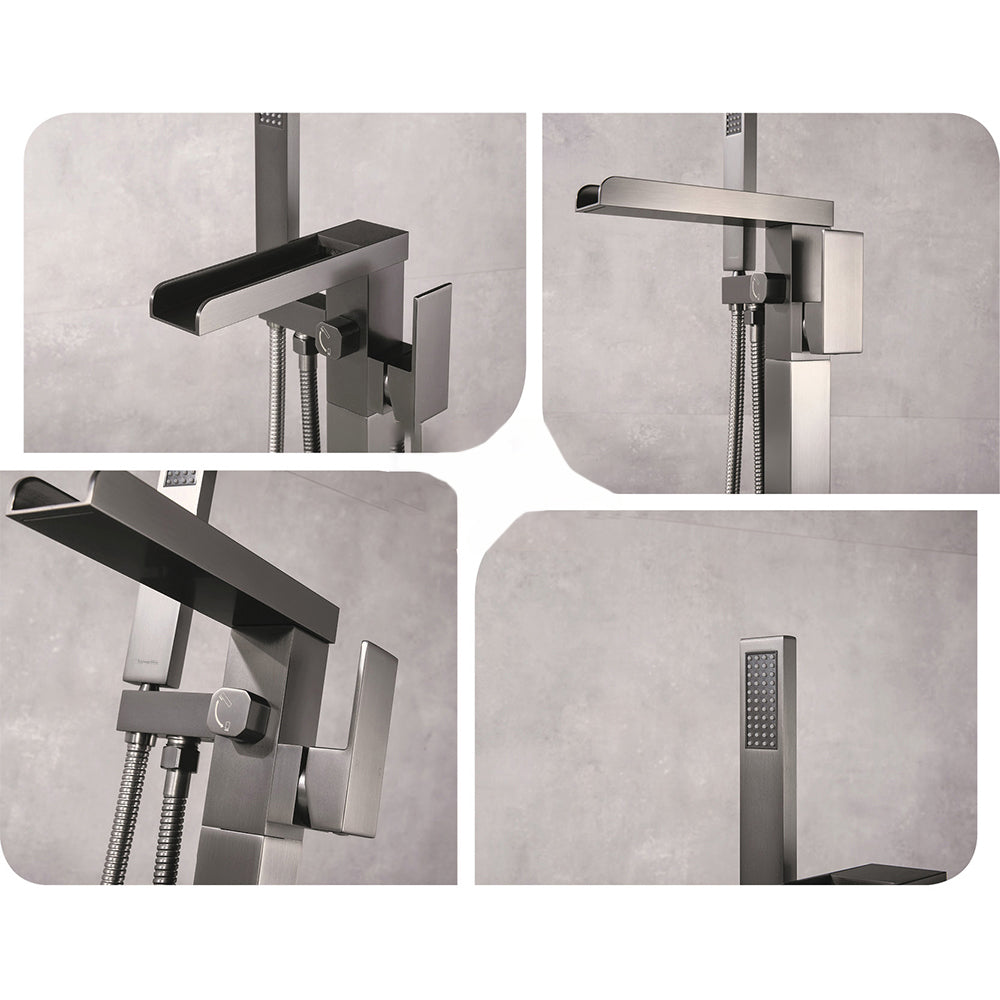 Floor Mounted Metal Freestanding Tub Filler 1 Handle Freestanding Faucet with Hose Clearhalo 'Bathroom Remodel & Bathroom Fixtures' 'Bathtub Faucets' 'bathtub_faucets' 'Home Improvement' 'home_improvement' 'home_improvement_bathtub_faucets' 6842217