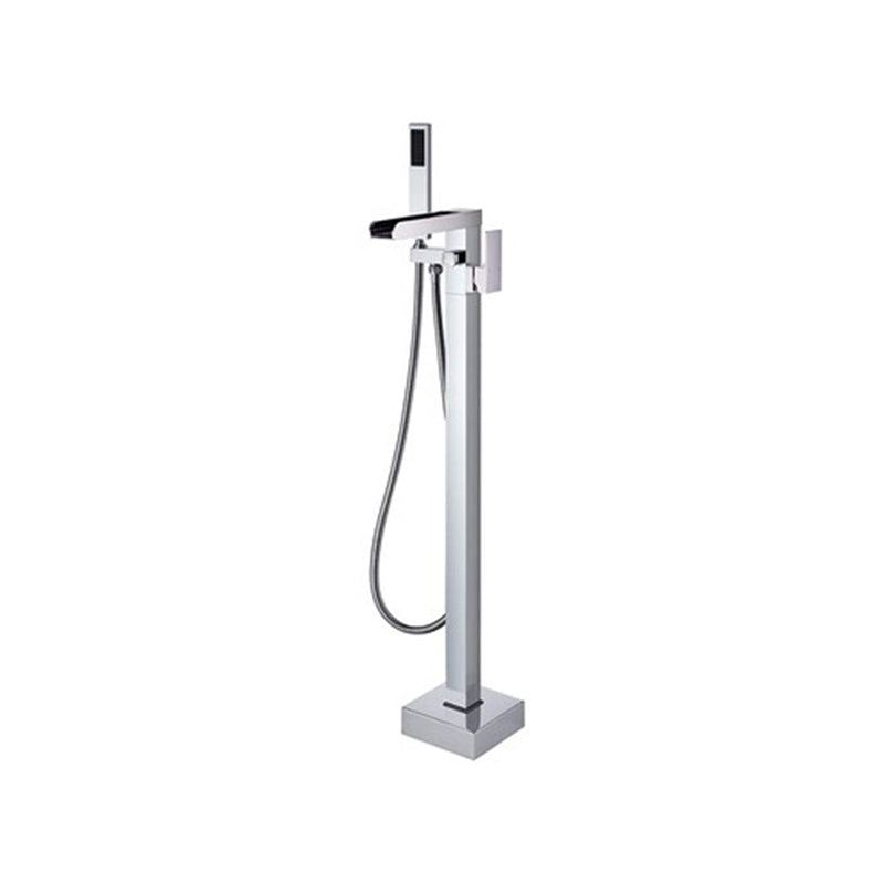 Floor Mounted Metal Freestanding Tub Filler 1 Handle Freestanding Faucet with Hose Silver Clearhalo 'Bathroom Remodel & Bathroom Fixtures' 'Bathtub Faucets' 'bathtub_faucets' 'Home Improvement' 'home_improvement' 'home_improvement_bathtub_faucets' 6842218