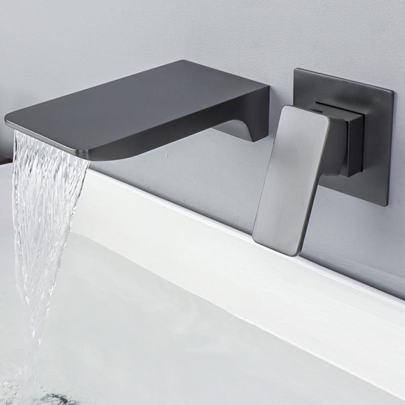 Contemporary Wall Mounted Metal Tub Filler One Handles Waterfall Tub Faucet Trim Gun Grey Cube Clearhalo 'Bathroom Remodel & Bathroom Fixtures' 'Bathtub Faucets' 'bathtub_faucets' 'Home Improvement' 'home_improvement' 'home_improvement_bathtub_faucets' 6842254