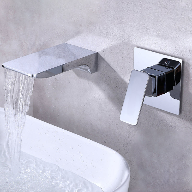 Contemporary Wall Mounted Metal Tub Filler One Handles Waterfall Tub Faucet Trim Chrome Cube Clearhalo 'Bathroom Remodel & Bathroom Fixtures' 'Bathtub Faucets' 'bathtub_faucets' 'Home Improvement' 'home_improvement' 'home_improvement_bathtub_faucets' 6842260