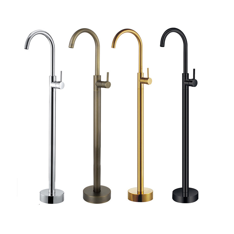 Floor Mounted Copper Bathroom Tub Faucet Set Freestanding High Arc Tub Filler Trim Clearhalo 'Bathroom Remodel & Bathroom Fixtures' 'Bathtub Faucets' 'bathtub_faucets' 'Home Improvement' 'home_improvement' 'home_improvement_bathtub_faucets' 6842279