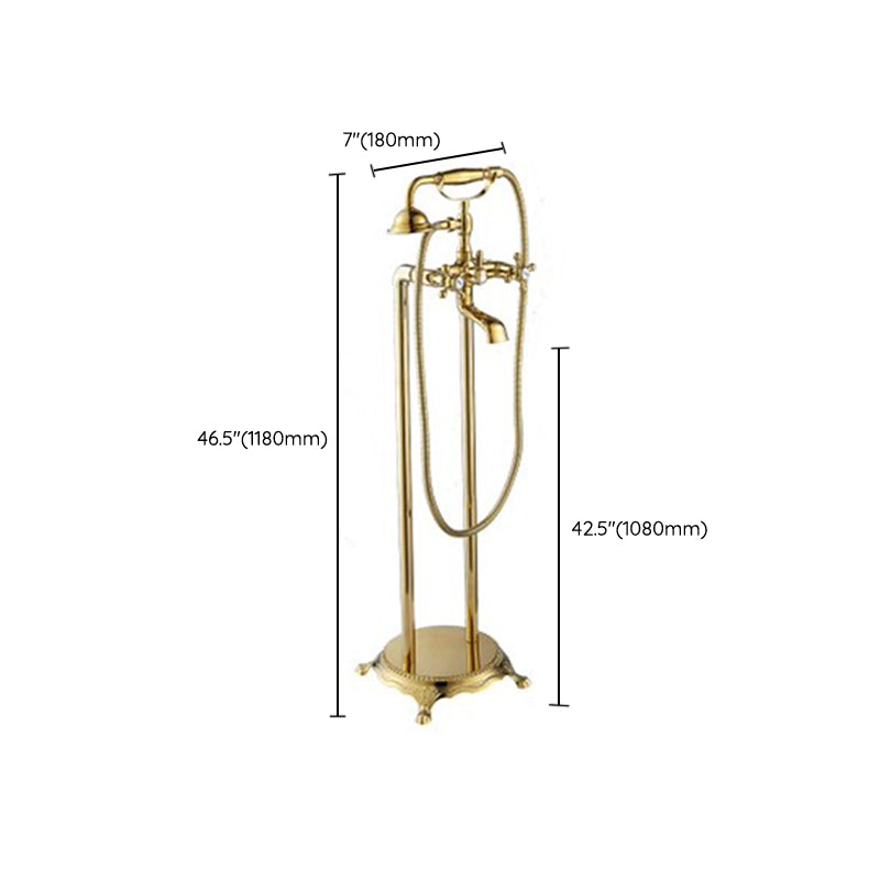 Floor Mounted Copper Bathroom Tub Faucet Set Freestanding High Arc Tub Filler Trim Clearhalo 'Bathroom Remodel & Bathroom Fixtures' 'Bathtub Faucets' 'bathtub_faucets' 'Home Improvement' 'home_improvement' 'home_improvement_bathtub_faucets' 6842303