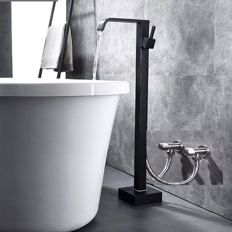 Modern Floor Mounted Metal Freestanding Tub Filler Freestanding High Arc Tub Faucet Set Black Flat Wall Clearhalo 'Bathroom Remodel & Bathroom Fixtures' 'Bathtub Faucets' 'bathtub_faucets' 'Home Improvement' 'home_improvement' 'home_improvement_bathtub_faucets' 6842339