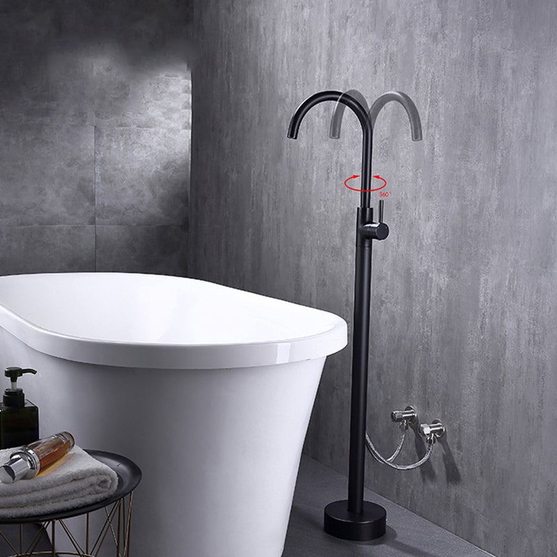 Modern Floor Mounted Metal Freestanding Tub Filler Freestanding High Arc Tub Faucet Set Clearhalo 'Bathroom Remodel & Bathroom Fixtures' 'Bathtub Faucets' 'bathtub_faucets' 'Home Improvement' 'home_improvement' 'home_improvement_bathtub_faucets' 6842355