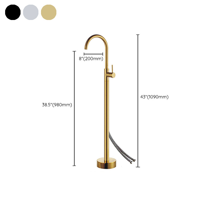 Modern Floor Mounted Metal Freestanding Tub Filler Freestanding High Arc Tub Faucet Set Clearhalo 'Bathroom Remodel & Bathroom Fixtures' 'Bathtub Faucets' 'bathtub_faucets' 'Home Improvement' 'home_improvement' 'home_improvement_bathtub_faucets' 6842361