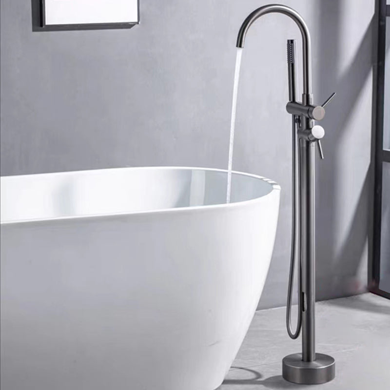 Floor Mounted Metal Freestanding Tub Filler Rotatable Freestanding Bathtub Faucet Gun Grey Round Clearhalo 'Bathroom Remodel & Bathroom Fixtures' 'Bathtub Faucets' 'bathtub_faucets' 'Home Improvement' 'home_improvement' 'home_improvement_bathtub_faucets' 6842370