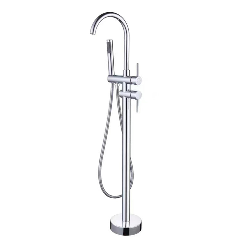 Floor Mounted Metal Freestanding Tub Filler Rotatable Freestanding Bathtub Faucet Chrome Round Clearhalo 'Bathroom Remodel & Bathroom Fixtures' 'Bathtub Faucets' 'bathtub_faucets' 'Home Improvement' 'home_improvement' 'home_improvement_bathtub_faucets' 6842373