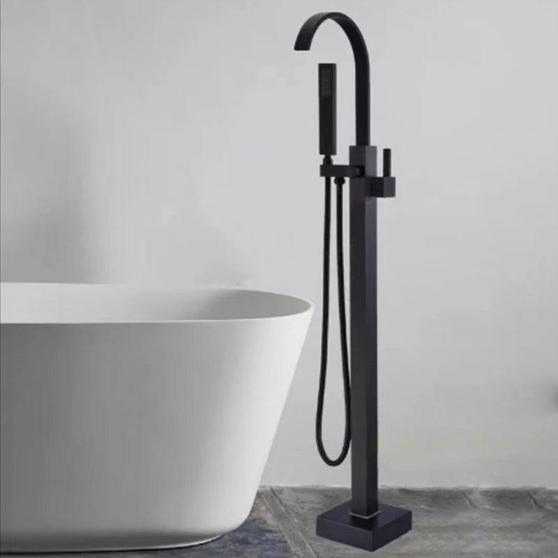 Floor Mounted Metal Freestanding Tub Filler Rotatable Freestanding Bathtub Faucet Black Umbrella Pipe Clearhalo 'Bathroom Remodel & Bathroom Fixtures' 'Bathtub Faucets' 'bathtub_faucets' 'Home Improvement' 'home_improvement' 'home_improvement_bathtub_faucets' 6842389