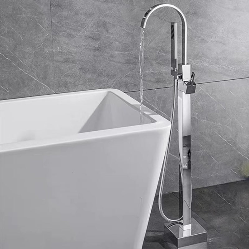 Floor Mounted Metal Freestanding Tub Filler Rotatable Freestanding Bathtub Faucet Chrome Umbrella Pipe Clearhalo 'Bathroom Remodel & Bathroom Fixtures' 'Bathtub Faucets' 'bathtub_faucets' 'Home Improvement' 'home_improvement' 'home_improvement_bathtub_faucets' 6842391