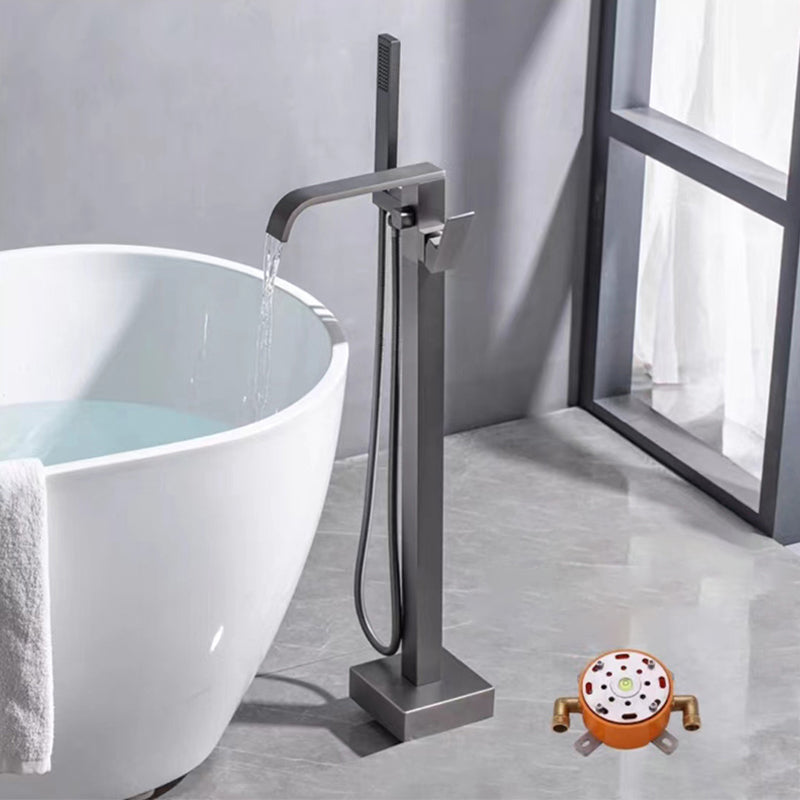 Floor Mounted Metal Freestanding Tub Filler Rotatable Freestanding Bathtub Faucet Gun Grey Elbow Outlet Clearhalo 'Bathroom Remodel & Bathroom Fixtures' 'Bathtub Faucets' 'bathtub_faucets' 'Home Improvement' 'home_improvement' 'home_improvement_bathtub_faucets' 6842392