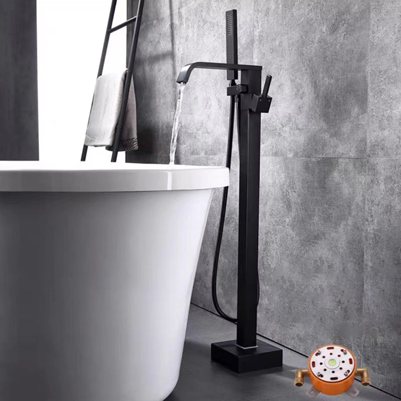 Floor Mounted Metal Freestanding Tub Filler Rotatable Freestanding Bathtub Faucet Black Elbow Outlet Clearhalo 'Bathroom Remodel & Bathroom Fixtures' 'Bathtub Faucets' 'bathtub_faucets' 'Home Improvement' 'home_improvement' 'home_improvement_bathtub_faucets' 6842393