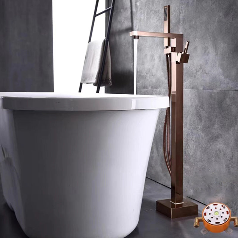 Floor Mounted Metal Freestanding Tub Filler Rotatable Freestanding Bathtub Faucet Rose Gold Flat Clearhalo 'Bathroom Remodel & Bathroom Fixtures' 'Bathtub Faucets' 'bathtub_faucets' 'Home Improvement' 'home_improvement' 'home_improvement_bathtub_faucets' 6842397