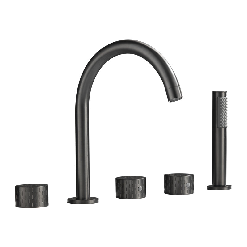 Deck Mounted Copper Roman Tub Faucet Low Arc 3 Handles Roman Tub Faucet Set Clearhalo 'Bathroom Remodel & Bathroom Fixtures' 'Bathtub Faucets' 'bathtub_faucets' 'Home Improvement' 'home_improvement' 'home_improvement_bathtub_faucets' 6842412