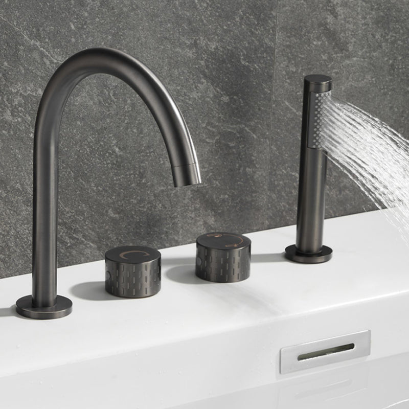 Deck Mounted Copper Roman Tub Faucet Low Arc 3 Handles Roman Tub Faucet Set Clearhalo 'Bathroom Remodel & Bathroom Fixtures' 'Bathtub Faucets' 'bathtub_faucets' 'Home Improvement' 'home_improvement' 'home_improvement_bathtub_faucets' 6842423