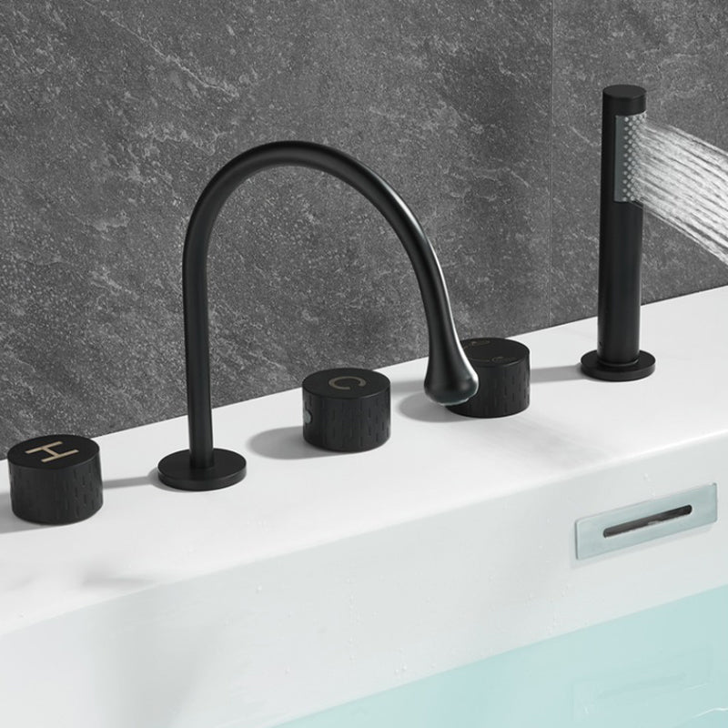 Deck Mounted Copper Roman Tub Faucet Low Arc 3 Handles Roman Tub Faucet Set Clearhalo 'Bathroom Remodel & Bathroom Fixtures' 'Bathtub Faucets' 'bathtub_faucets' 'Home Improvement' 'home_improvement' 'home_improvement_bathtub_faucets' 6842430