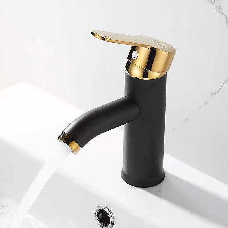 Modern Sink Faucet Stainless Steel Basin Lavatory Faucet for Bathroom Gold-Black 6.3" Clearhalo 'Bathroom Remodel & Bathroom Fixtures' 'Bathroom Sink Faucets' 'Bathroom Sinks & Faucet Components' 'bathroom_sink_faucets' 'Home Improvement' 'home_improvement' 'home_improvement_bathroom_sink_faucets' 6848727