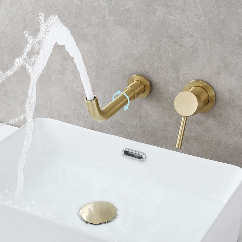 Single Hole Wall Mounted Bathroom Faucet Swivel Spout Basin Faucet Clearhalo 'Bathroom Remodel & Bathroom Fixtures' 'Bathroom Sink Faucets' 'Bathroom Sinks & Faucet Components' 'bathroom_sink_faucets' 'Home Improvement' 'home_improvement' 'home_improvement_bathroom_sink_faucets' 6848769