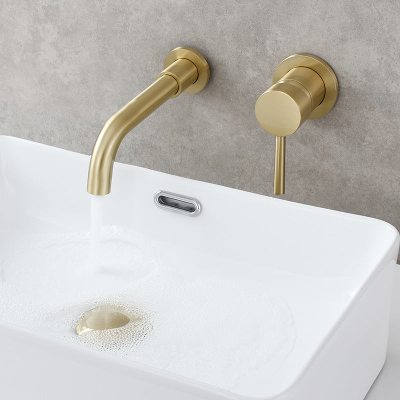 Single Hole Wall Mounted Bathroom Faucet Swivel Spout Basin Faucet Gold Clearhalo 'Bathroom Remodel & Bathroom Fixtures' 'Bathroom Sink Faucets' 'Bathroom Sinks & Faucet Components' 'bathroom_sink_faucets' 'Home Improvement' 'home_improvement' 'home_improvement_bathroom_sink_faucets' 6848777