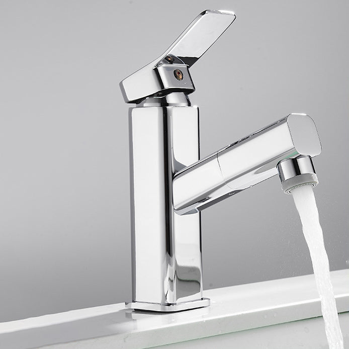Luxury Pull-out Sink Faucet Cubic Low Arc Vessel Bathroom Faucet Silver Clearhalo 'Bathroom Remodel & Bathroom Fixtures' 'Bathroom Sink Faucets' 'Bathroom Sinks & Faucet Components' 'bathroom_sink_faucets' 'Home Improvement' 'home_improvement' 'home_improvement_bathroom_sink_faucets' 6848784