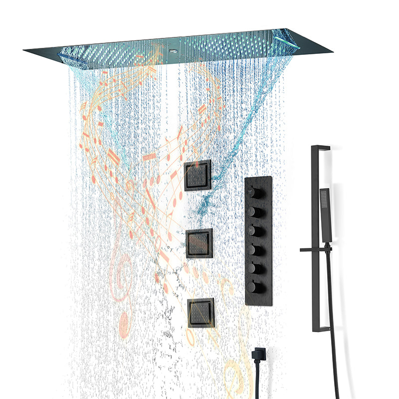 Modern Shower Head Combo Brass Temperature Control with Body Jets Shower System Black 5 Clearhalo 'Bathroom Remodel & Bathroom Fixtures' 'Home Improvement' 'home_improvement' 'home_improvement_shower_faucets' 'Shower Faucets & Systems' 'shower_faucets' 'Showers & Bathtubs Plumbing' 'Showers & Bathtubs' 6848921