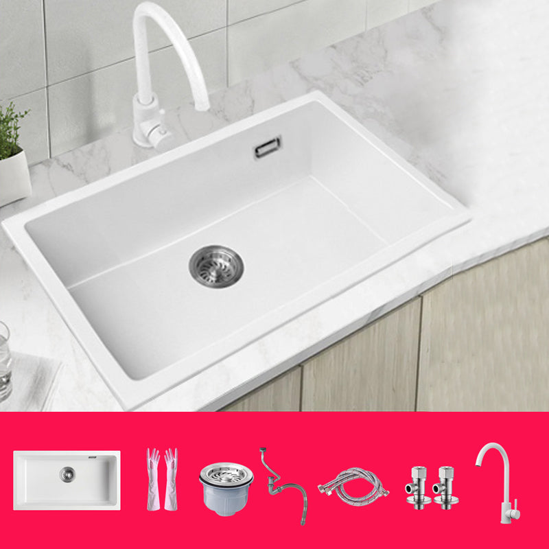 Classic Quartz Single Basin Sink Undermount Kitchen Sink with Faucet Sink with Faucet Gooseneck Faucet Clearhalo 'Home Improvement' 'home_improvement' 'home_improvement_kitchen_sinks' 'Kitchen Remodel & Kitchen Fixtures' 'Kitchen Sinks & Faucet Components' 'Kitchen Sinks' 'kitchen_sinks' 6849184