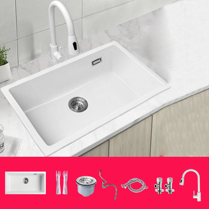 Classic Quartz Single Basin Sink Undermount Kitchen Sink with Faucet Sink with Faucet Pull Out Faucet Clearhalo 'Home Improvement' 'home_improvement' 'home_improvement_kitchen_sinks' 'Kitchen Remodel & Kitchen Fixtures' 'Kitchen Sinks & Faucet Components' 'Kitchen Sinks' 'kitchen_sinks' 6849195