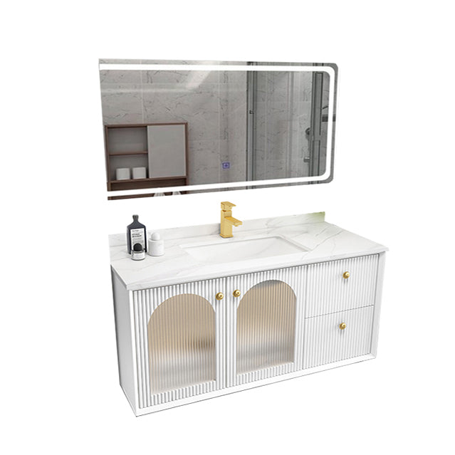 Waterproof Bathroom Vanity Rectangle Single Sink Wood Frame Wall-Mounted Drawers Vanity Clearhalo 'Bathroom Remodel & Bathroom Fixtures' 'Bathroom Vanities' 'bathroom_vanities' 'Home Improvement' 'home_improvement' 'home_improvement_bathroom_vanities' 6849320