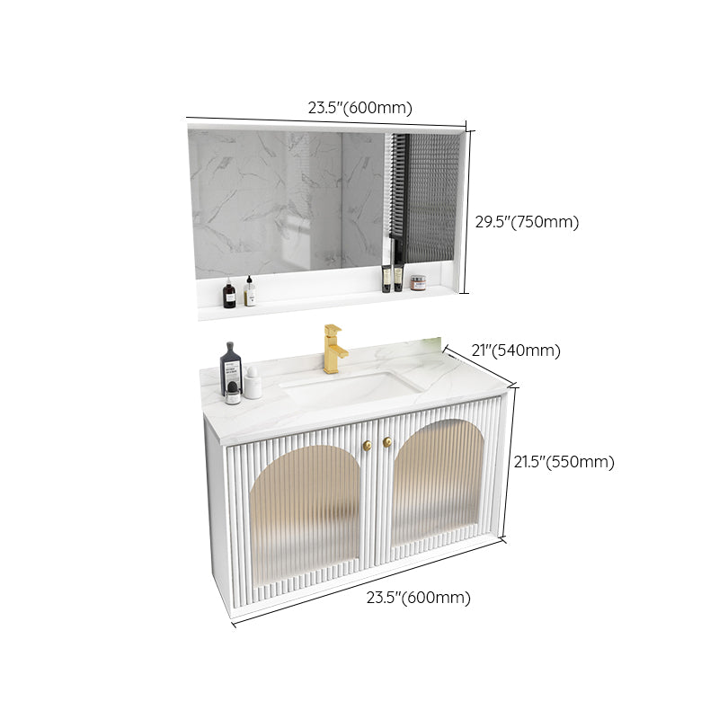 Waterproof Bathroom Vanity Rectangle Single Sink Wood Frame Wall-Mounted Drawers Vanity Clearhalo 'Bathroom Remodel & Bathroom Fixtures' 'Bathroom Vanities' 'bathroom_vanities' 'Home Improvement' 'home_improvement' 'home_improvement_bathroom_vanities' 6849326