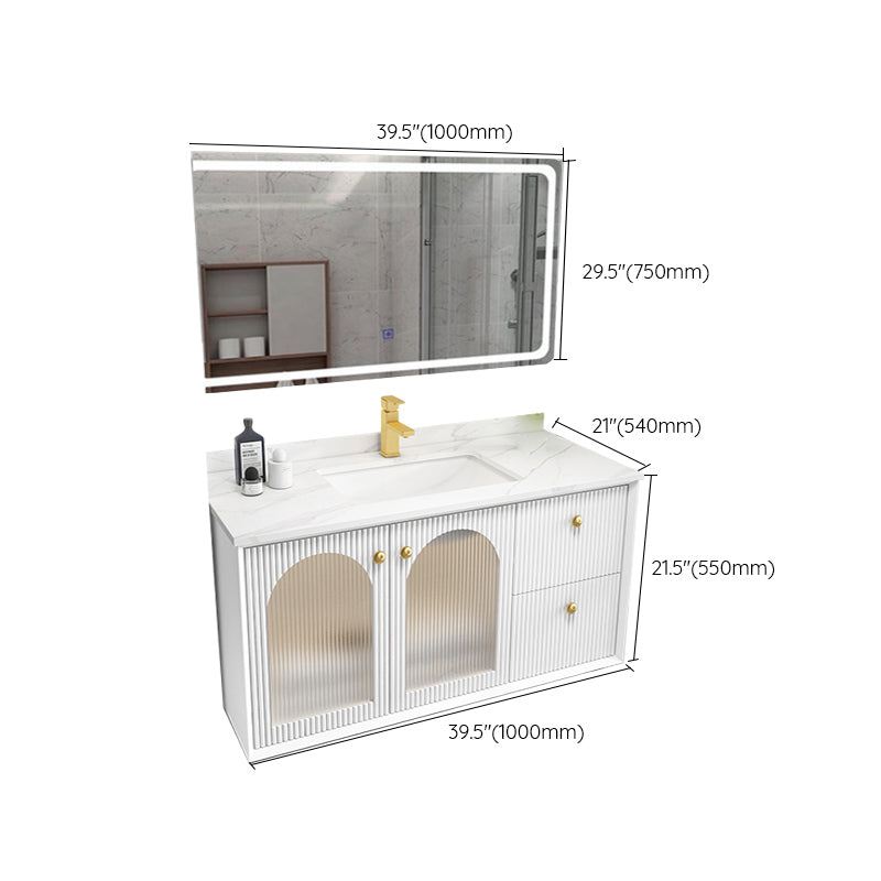 Waterproof Bathroom Vanity Rectangle Single Sink Wood Frame Wall-Mounted Drawers Vanity Clearhalo 'Bathroom Remodel & Bathroom Fixtures' 'Bathroom Vanities' 'bathroom_vanities' 'Home Improvement' 'home_improvement' 'home_improvement_bathroom_vanities' 6849338