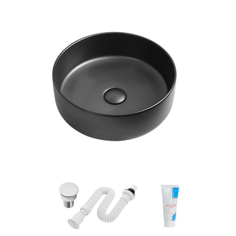 Modern Vessel Sink Round Porcelain with Faucet Vessel Lavatory Sink 16"L x 16"W x 5"H Gun Grey Sink Clearhalo 'Bathroom Remodel & Bathroom Fixtures' 'Bathroom Sinks & Faucet Components' 'Bathroom Sinks' 'bathroom_sink' 'Home Improvement' 'home_improvement' 'home_improvement_bathroom_sink' 6849384