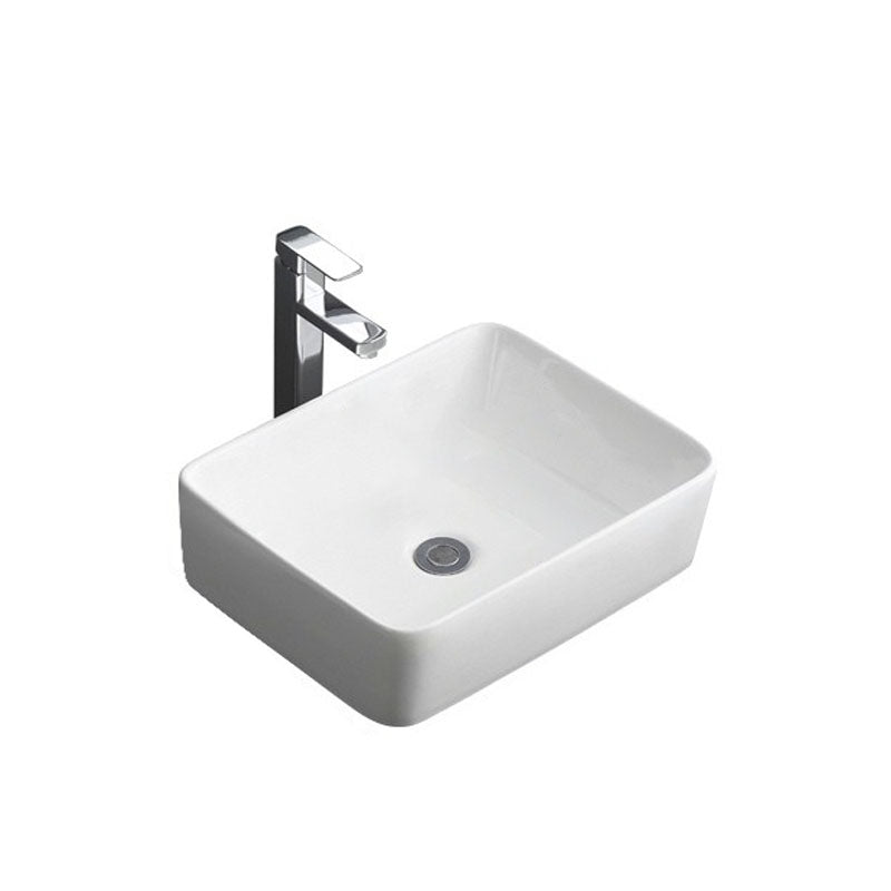 Classical White Bathroom Sink Porcelain Trough Bathroom Sink 18.9"L x 14.6"W x 5.3"H Sink with Faucet Clearhalo 'Bathroom Remodel & Bathroom Fixtures' 'Bathroom Sinks & Faucet Components' 'Bathroom Sinks' 'bathroom_sink' 'Home Improvement' 'home_improvement' 'home_improvement_bathroom_sink' 6849627