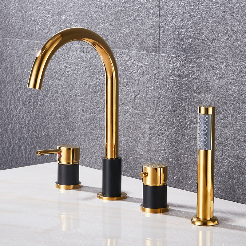 Modern Style Roman Tub Faucet Copper Deck-Mount Roman Tub Faucet Black-Gold Clearhalo 'Bathroom Remodel & Bathroom Fixtures' 'Bathtub Faucets' 'bathtub_faucets' 'Home Improvement' 'home_improvement' 'home_improvement_bathtub_faucets' 6849759