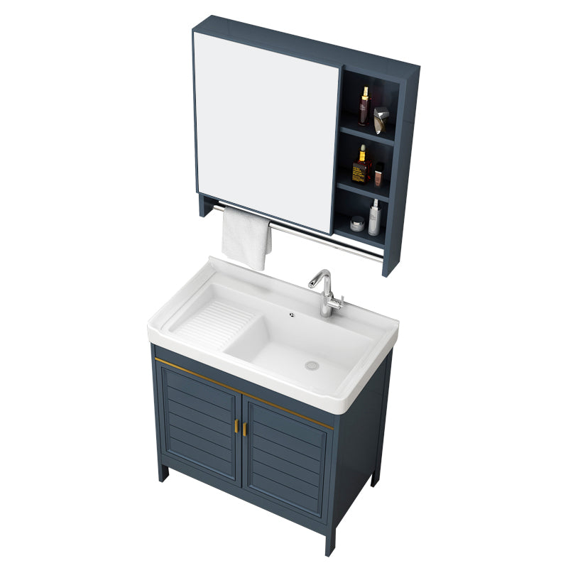 Blue Bath Vanity Single Sink Freestanding Metal Frame Mirror Vanity with Soft Close Doors Clearhalo 'Bathroom Remodel & Bathroom Fixtures' 'Bathroom Vanities' 'bathroom_vanities' 'Home Improvement' 'home_improvement' 'home_improvement_bathroom_vanities' 6849852