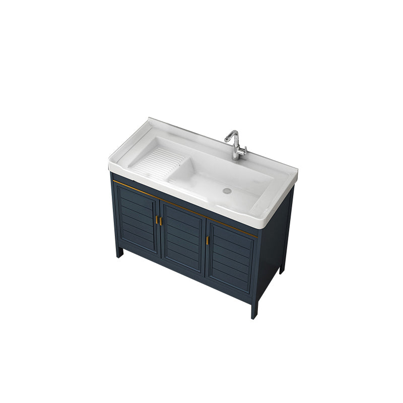 Blue Bath Vanity Single Sink Freestanding Metal Frame Mirror Vanity with Soft Close Doors Vanity & Faucet Clearhalo 'Bathroom Remodel & Bathroom Fixtures' 'Bathroom Vanities' 'bathroom_vanities' 'Home Improvement' 'home_improvement' 'home_improvement_bathroom_vanities' 6849853