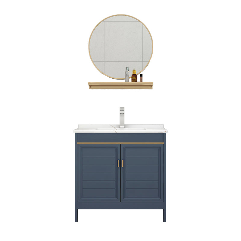 Blue Bath Vanity Single Sink Freestanding Metal Frame Mirror Vanity with Soft Close Doors Vanity & Faucet & Mirrors Clearhalo 'Bathroom Remodel & Bathroom Fixtures' 'Bathroom Vanities' 'bathroom_vanities' 'Home Improvement' 'home_improvement' 'home_improvement_bathroom_vanities' 6849861