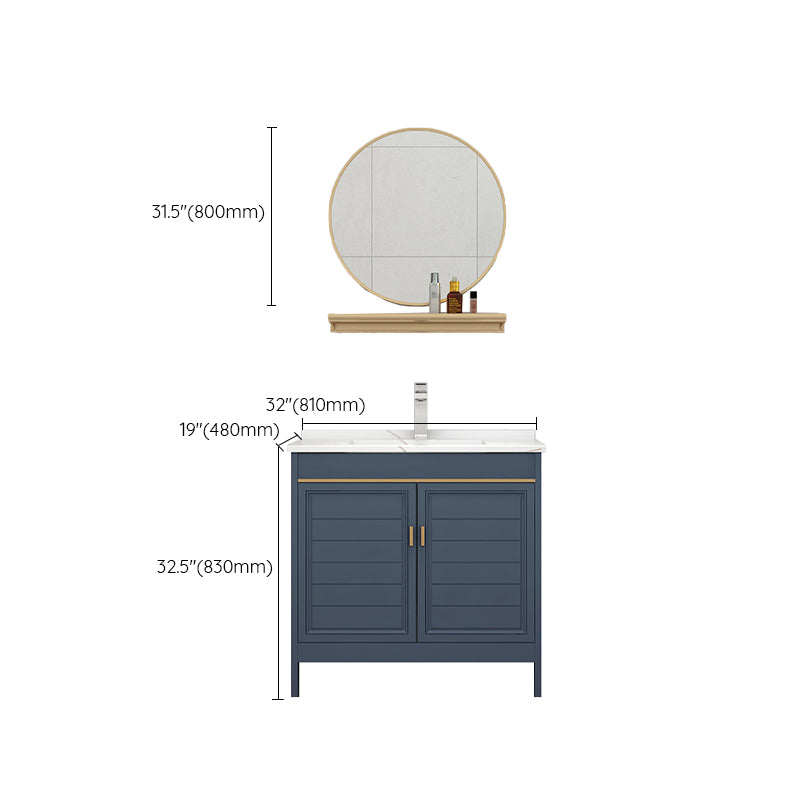 Blue Bath Vanity Single Sink Freestanding Metal Frame Mirror Vanity with Soft Close Doors Clearhalo 'Bathroom Remodel & Bathroom Fixtures' 'Bathroom Vanities' 'bathroom_vanities' 'Home Improvement' 'home_improvement' 'home_improvement_bathroom_vanities' 6849871