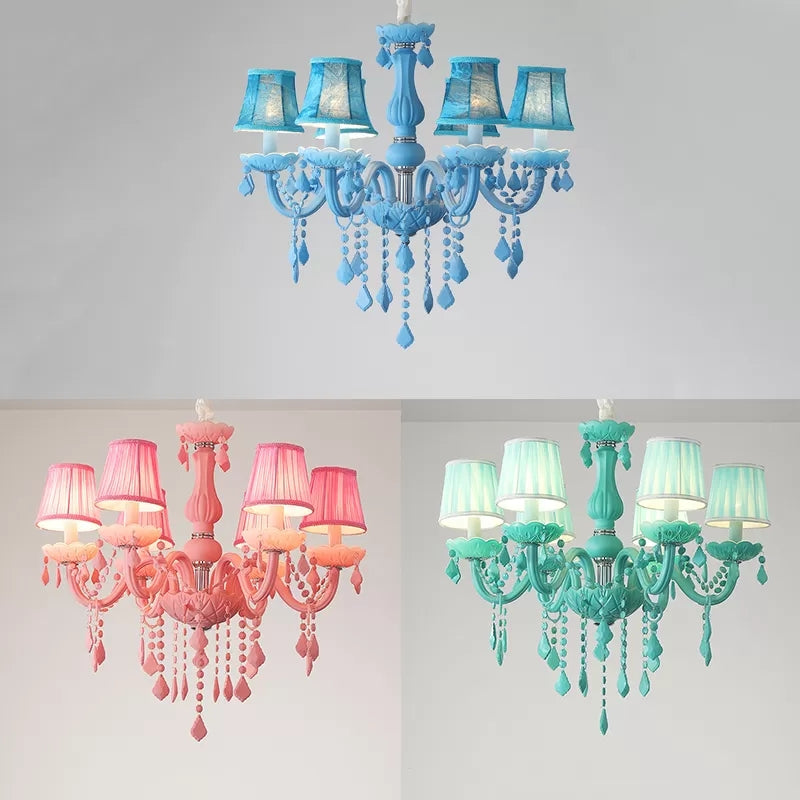 Kindergarten Tapered Shade Chandelier with Crystal Deco Glass Macaron Style Hanging Light Clearhalo 'Ceiling Lights' 'Chandeliers' Lighting' options 68504