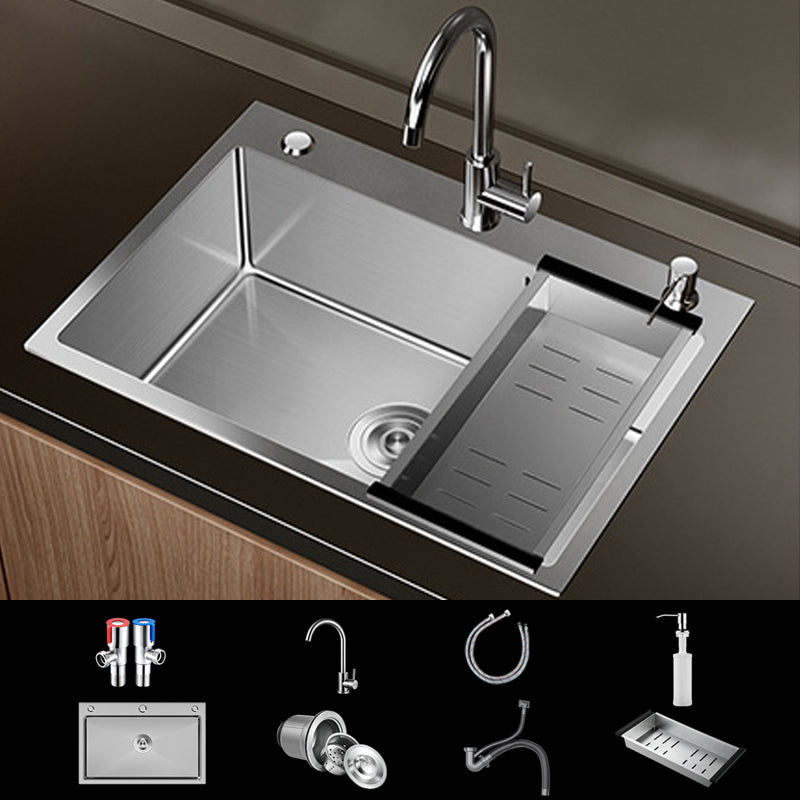 Contemporary Style Kitchen Sink Stainless Steel Non-slip Kitchen Sink Sink with Faucet Round Faucet Clearhalo 'Home Improvement' 'home_improvement' 'home_improvement_kitchen_sinks' 'Kitchen Remodel & Kitchen Fixtures' 'Kitchen Sinks & Faucet Components' 'Kitchen Sinks' 'kitchen_sinks' 6850538