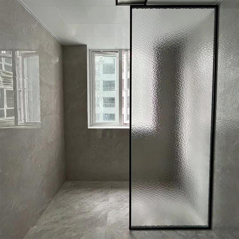 Half Partition Fixed Panel Black Full Frame Waterproof Shower Screen Water Ripple Clearhalo 'Bathroom Remodel & Bathroom Fixtures' 'Home Improvement' 'home_improvement' 'home_improvement_shower_tub_doors' 'Shower and Tub Doors' 'shower_tub_doors' 'Showers & Bathtubs' 6850684