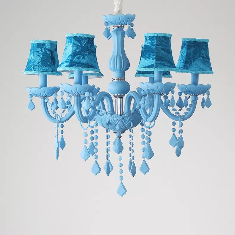 Kindergarten Tapered Shade Chandelier with Crystal Deco Glass Macaron Style Hanging Light Blue Clearhalo 'Ceiling Lights' 'Chandeliers' Lighting' options 68506_bb68db2b-6768-4d0b-908f-15c765346281